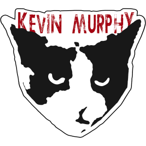 Sticker design of Kevin's cat Alcatraz with the text Kevin Murphy